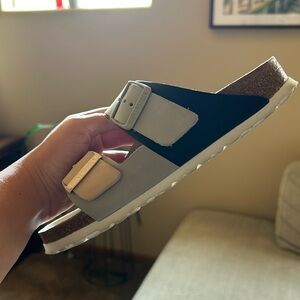 Pink gray black Birkenstocks